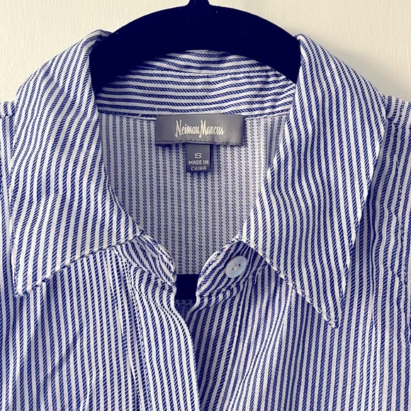 Neiman Marcus Pinstripe Sleeveless Button Down Flowy Shirtdress - Picture 1 of 10